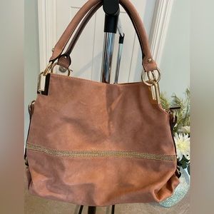 Large Dusty Pink Slouch Bag with Rhinestone Accent